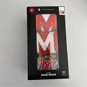 University Of Maryland Terrapins Strideline 3 pack Crew Socks M/L UMD Big 10
